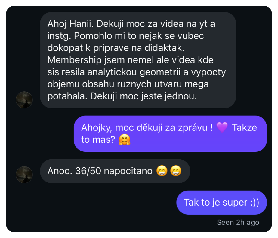Recenze – student se připravil na maturitu z matematiky s Hankou