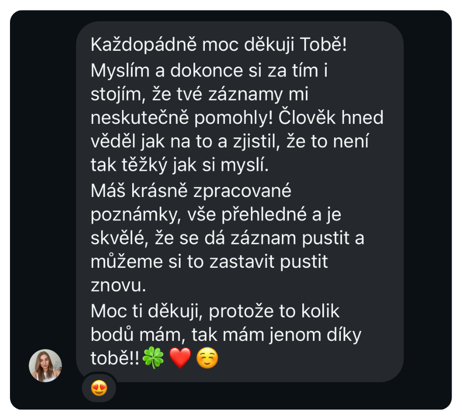 Hodnocení online přípravy na maturitu z matiky – spokojený student