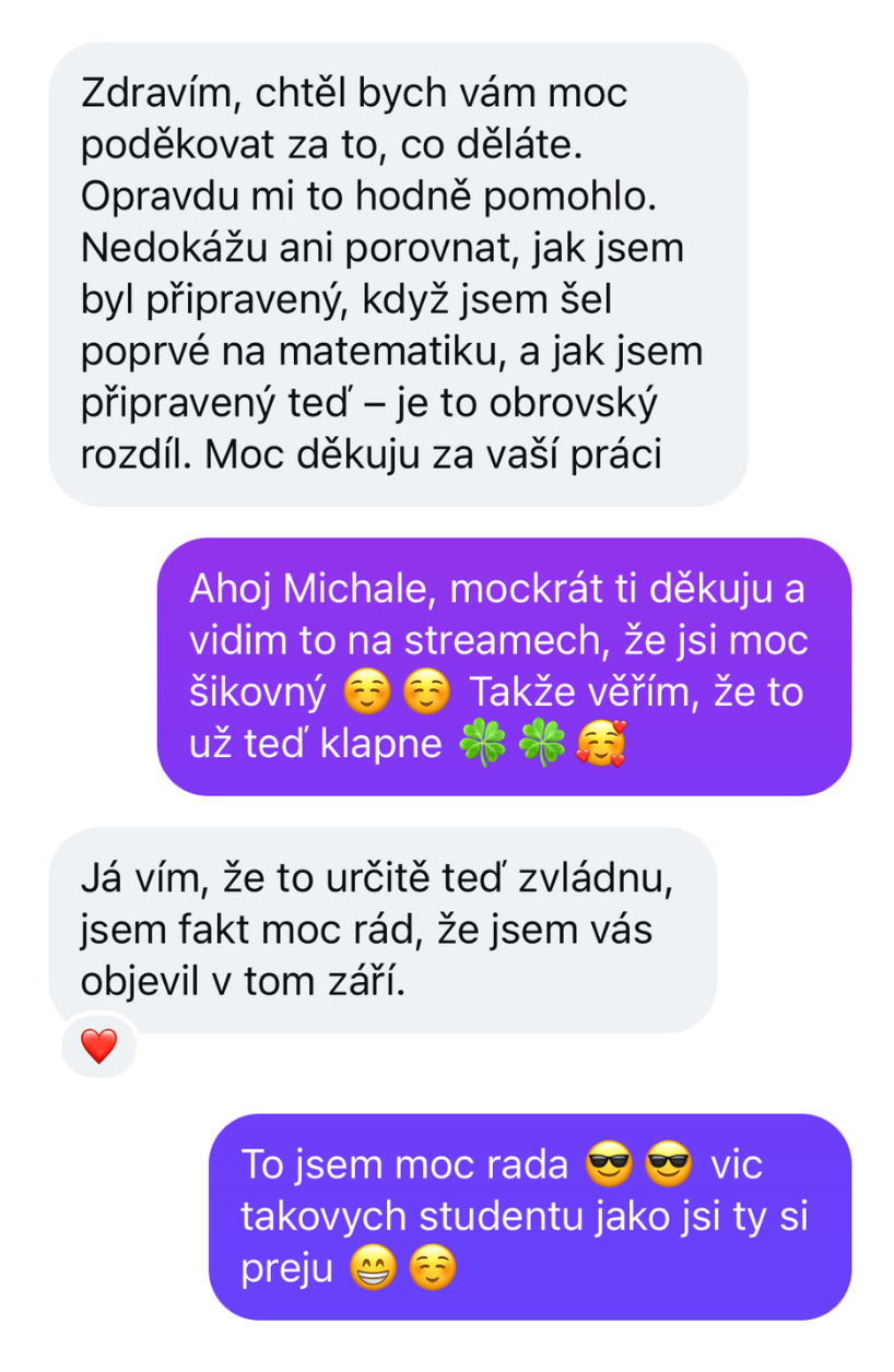 Hodnocení studentky – příprava na didaktický test z matiky